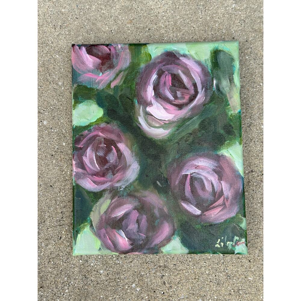 OOAK Original Acrylic Floral Wall Art Canvas Painting Signed Unframed 8X10 in